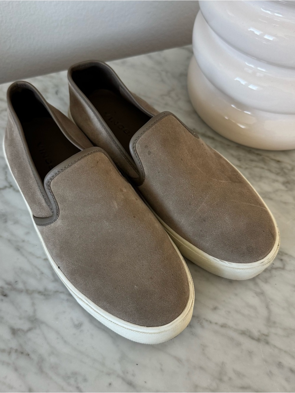 Vince Slip-On Platform Suede Sneakers in Taupe Gray